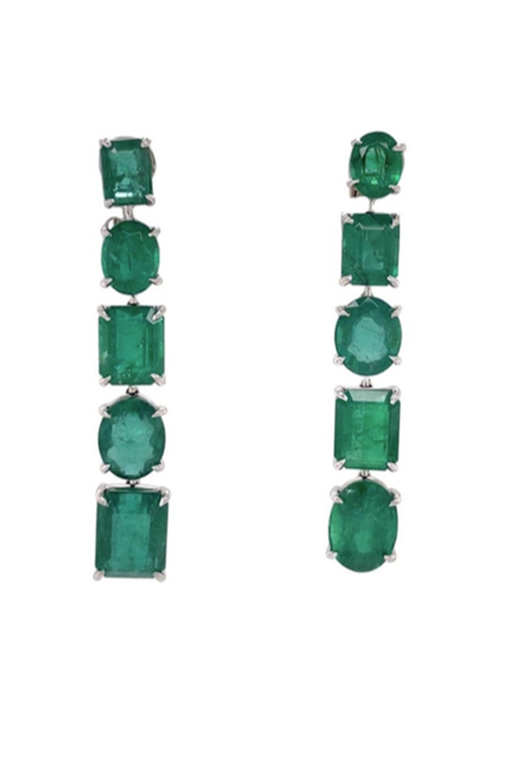 Mix Shape Emerald Drop Earrings-WHITE GOLD-JEWELRYFINE JEWELEARRING-PIRANESI