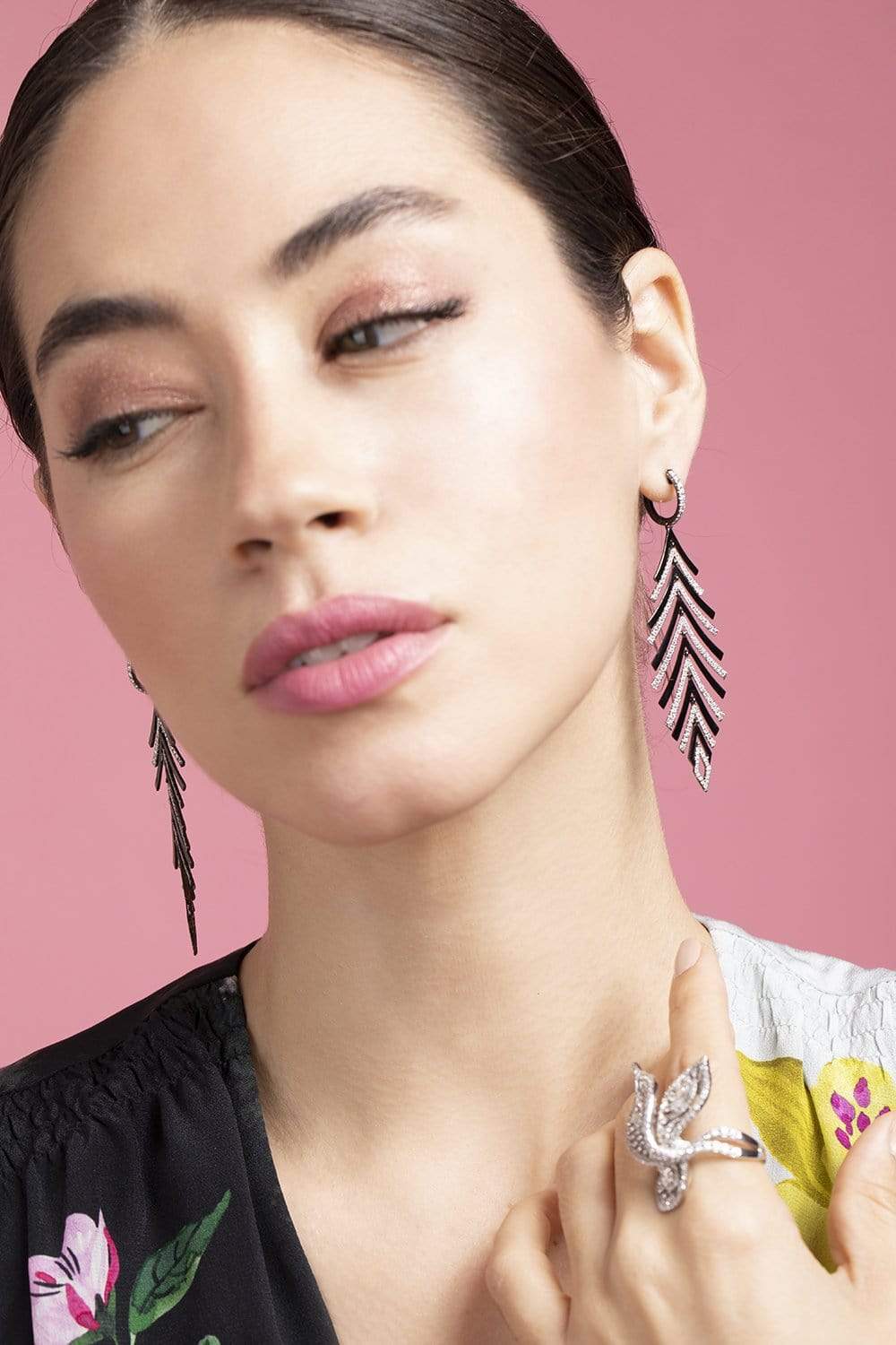 PIRANESI-Pine Feather Earrings-WHITE GOLD