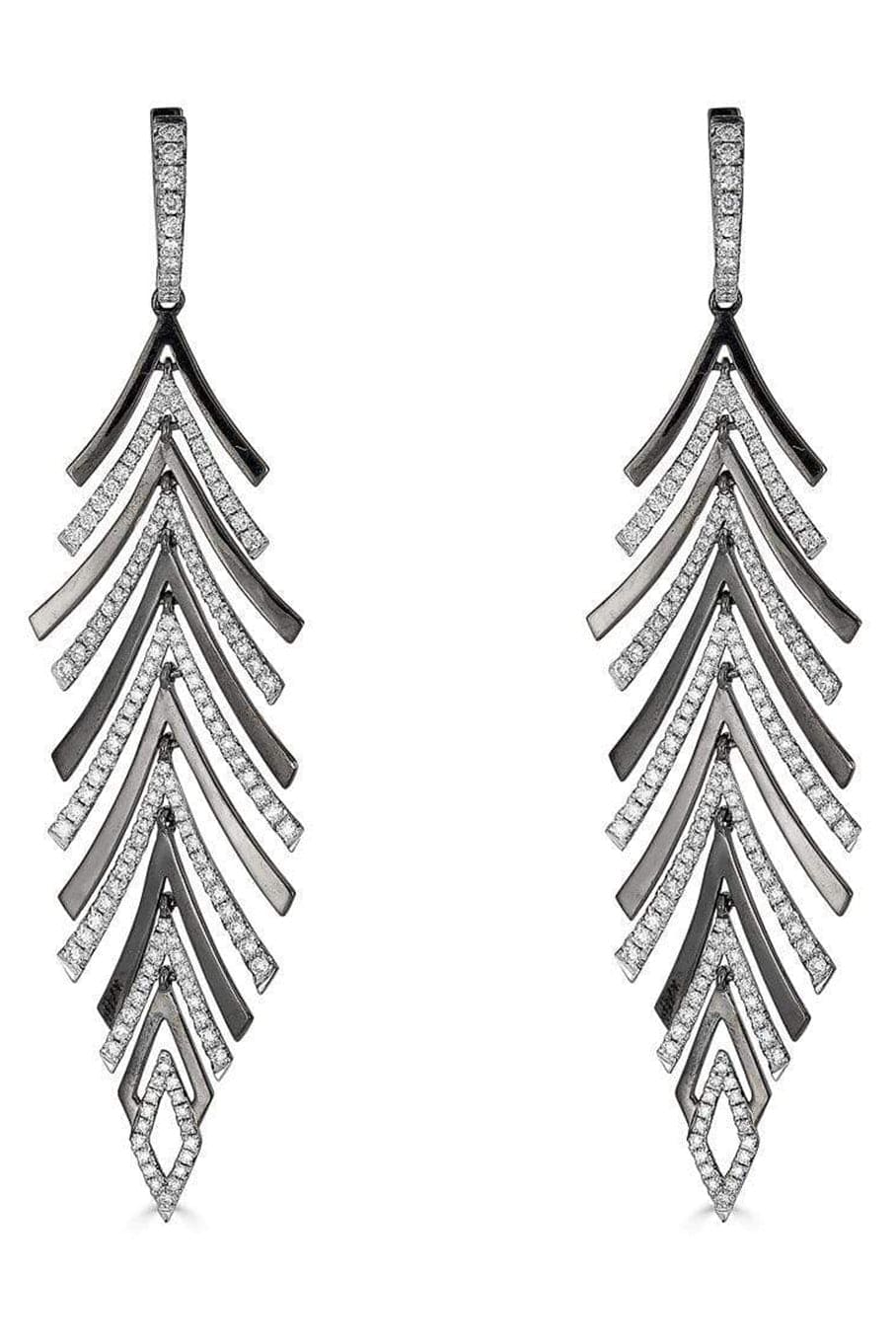 PIRANESI-Pine Feather Earrings-WHITE GOLD