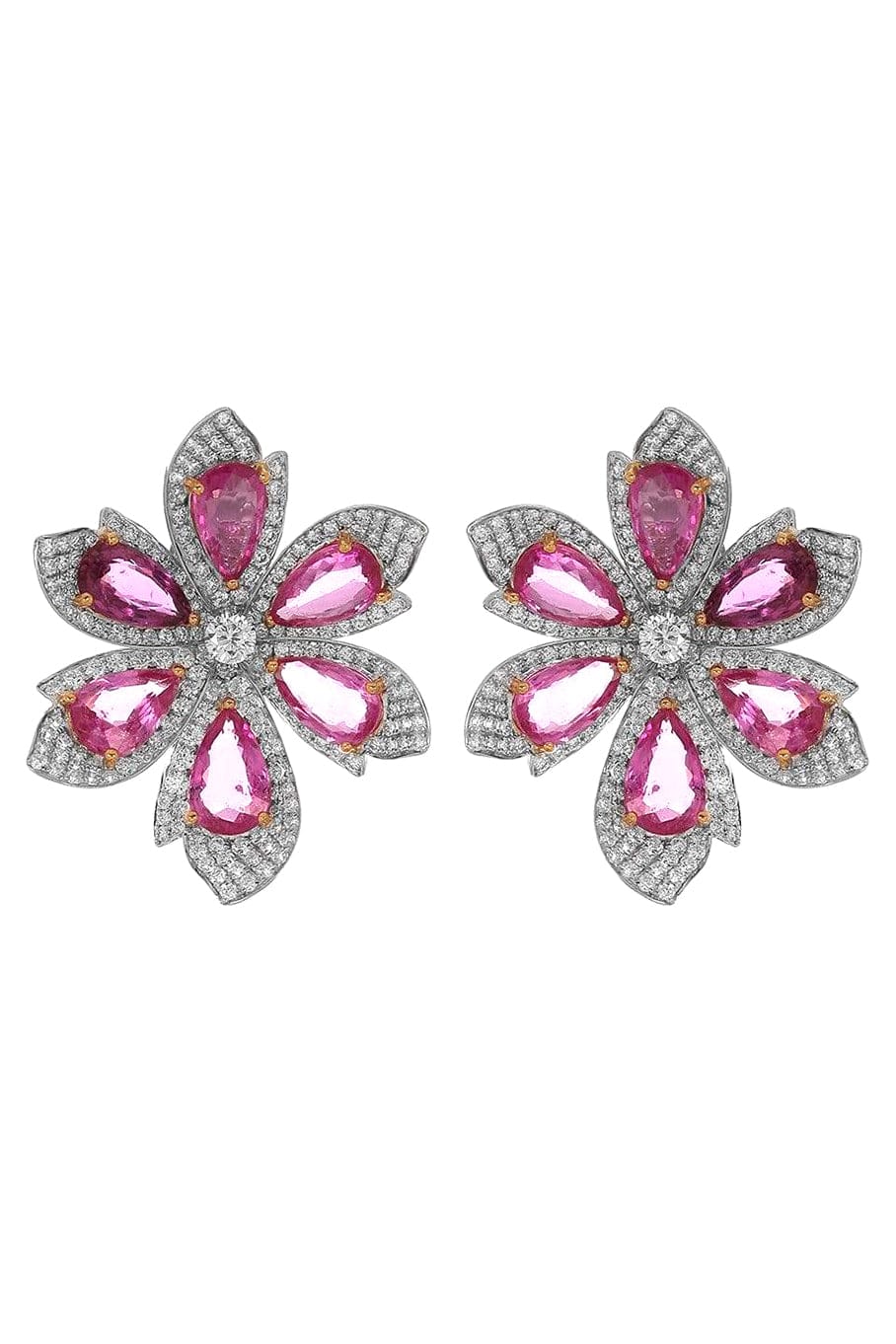 PIRANESI-Pink Sapphire and Diamond Flower Earrings-WHITE GOLD