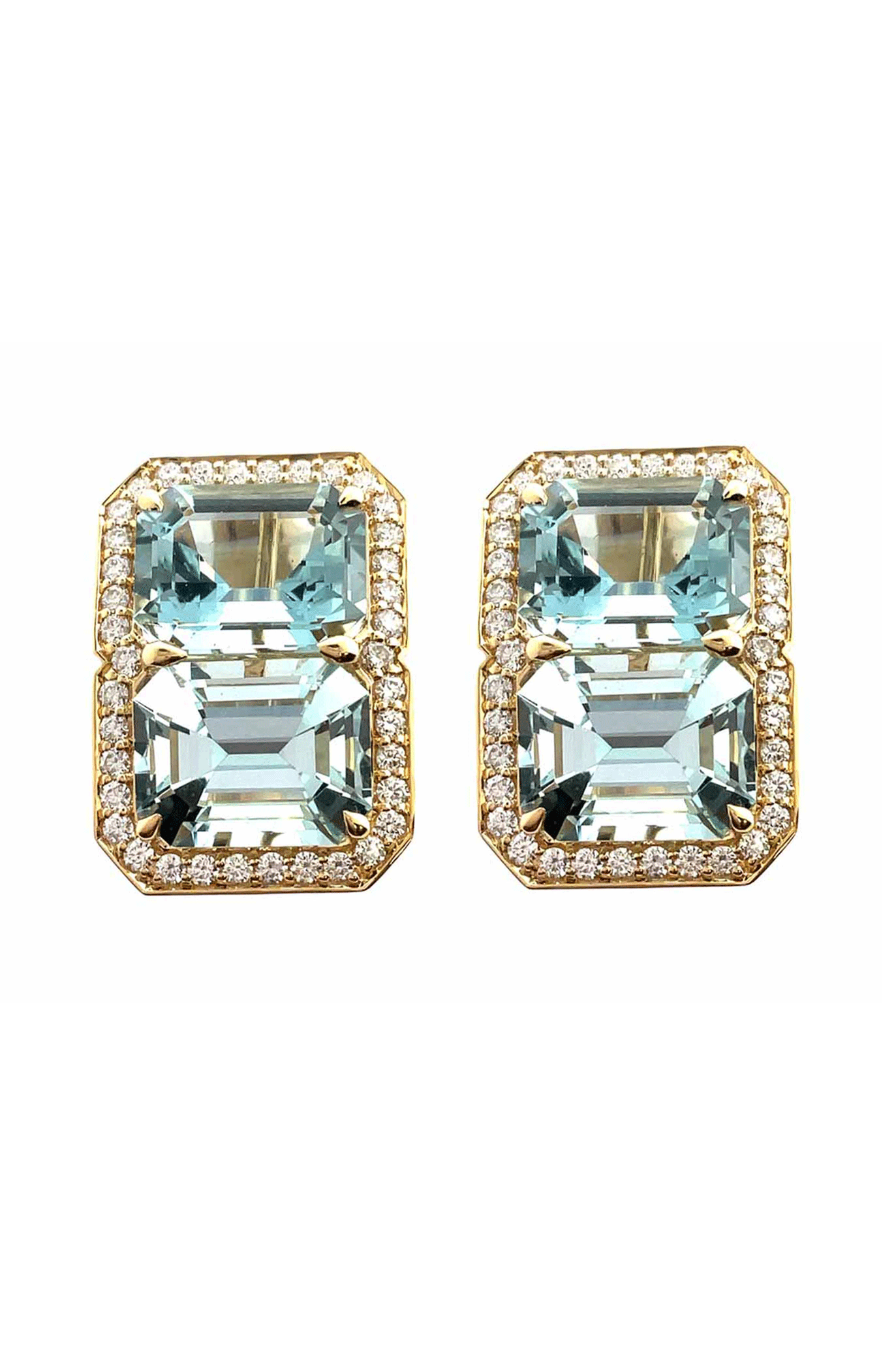 Aquamarine Diamond Halo Earrings-YELLOW GOLD-JEWELRYFINE JEWELEARRING-PIRANESI