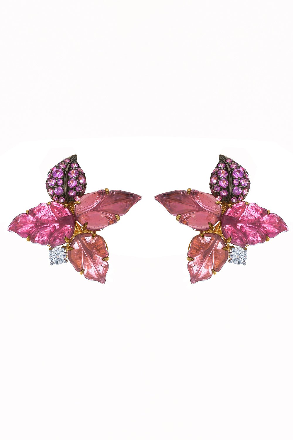 PIRANESI-Carved Leaf Stud Earrings-YELLOW GOLD