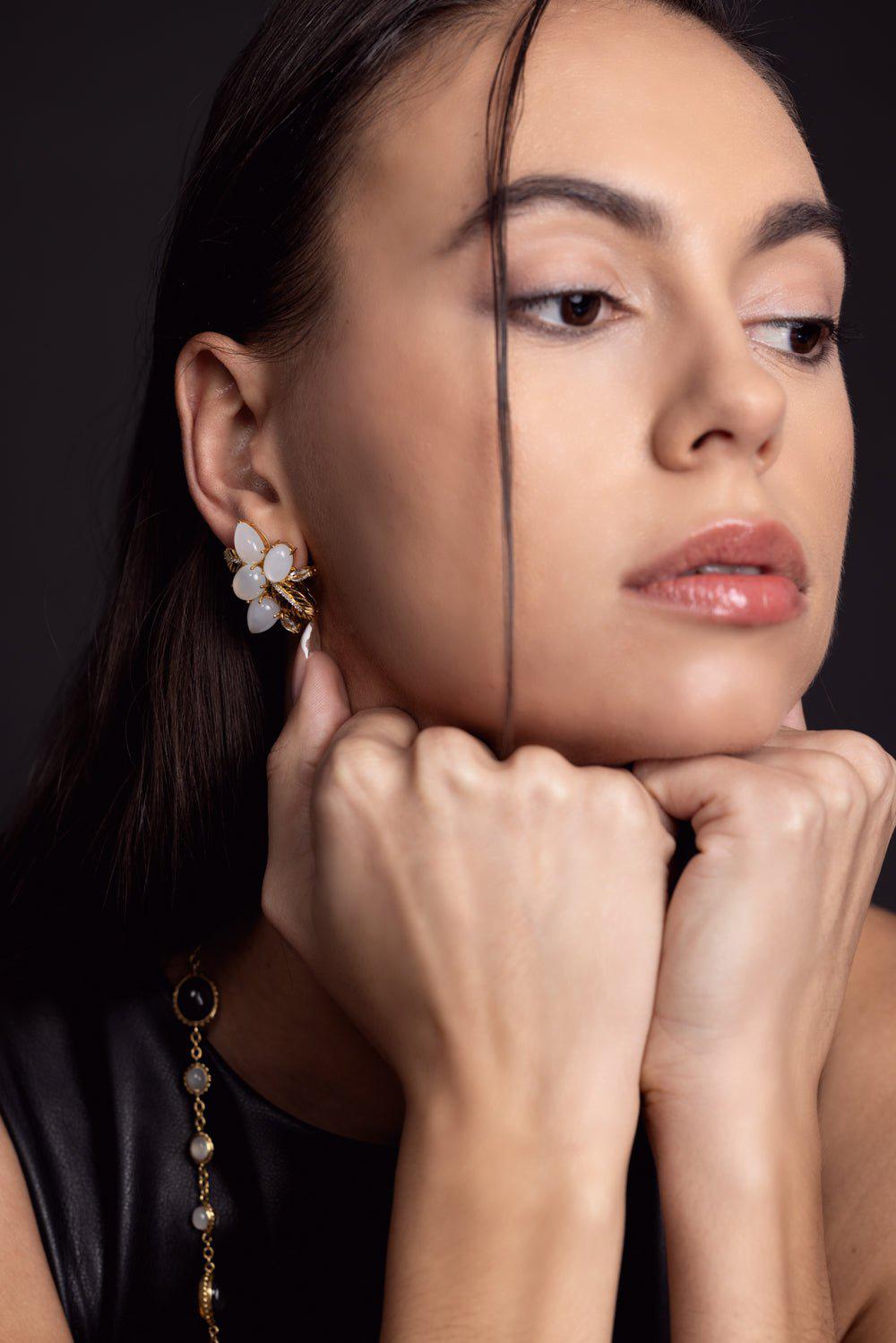 PIRANESI-Pietra Cabochon Cluster Earrings-YELLOW GOLD