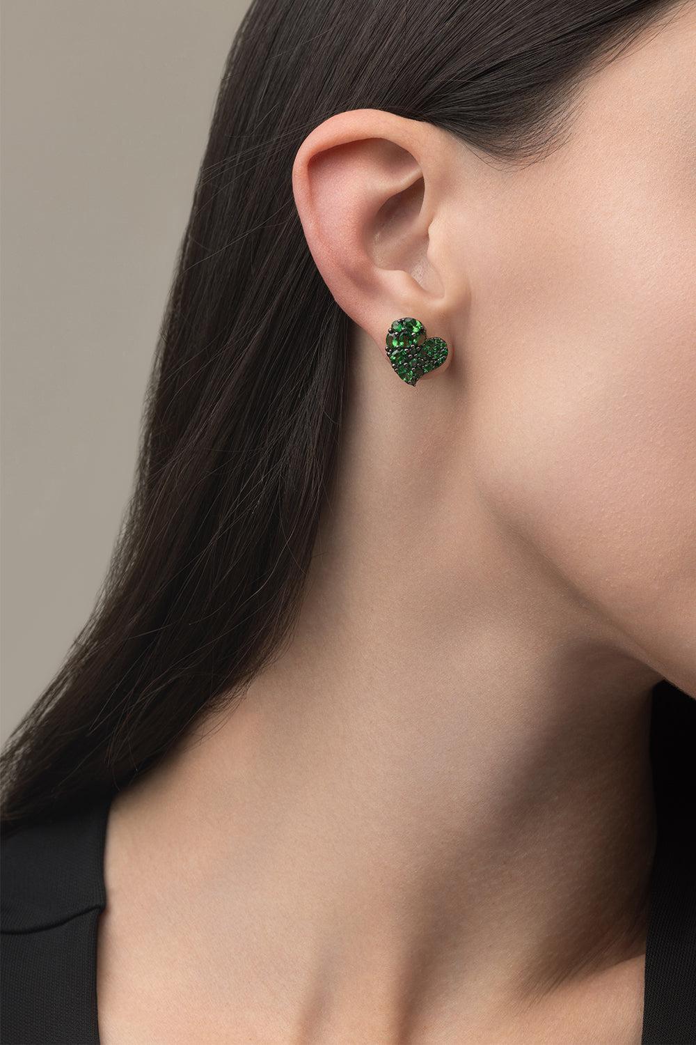 Tsavorite Small Wave Heart Earrings-YELLOW GOLD-JEWELRYFINE JEWELEARRING-PIRANESI