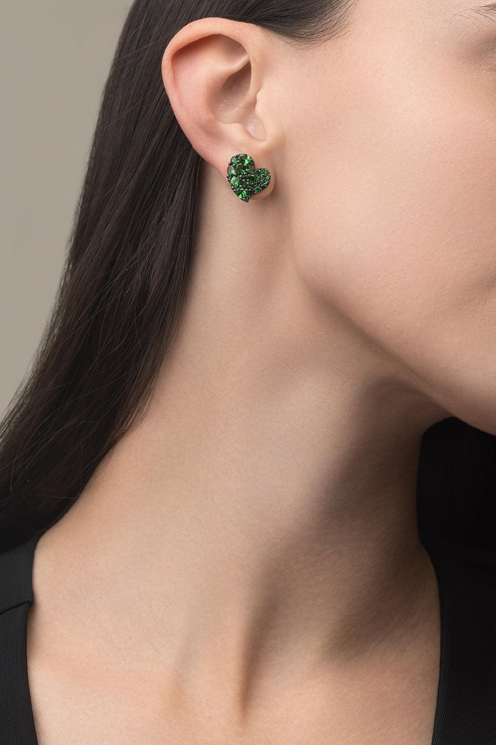 Tsavorite Small Wave Heart Earrings-YELLOW GOLD-JEWELRYFINE JEWELEARRING-PIRANESI