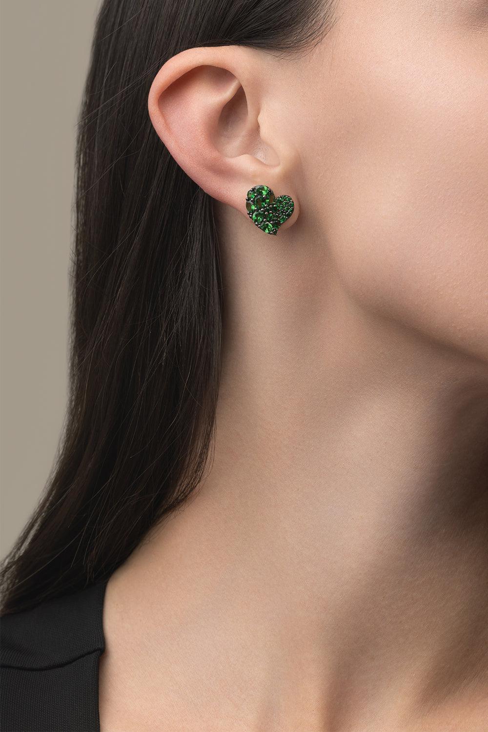 Tsavorite Small Wave Heart Earrings-YELLOW GOLD-JEWELRYFINE JEWELEARRING-PIRANESI