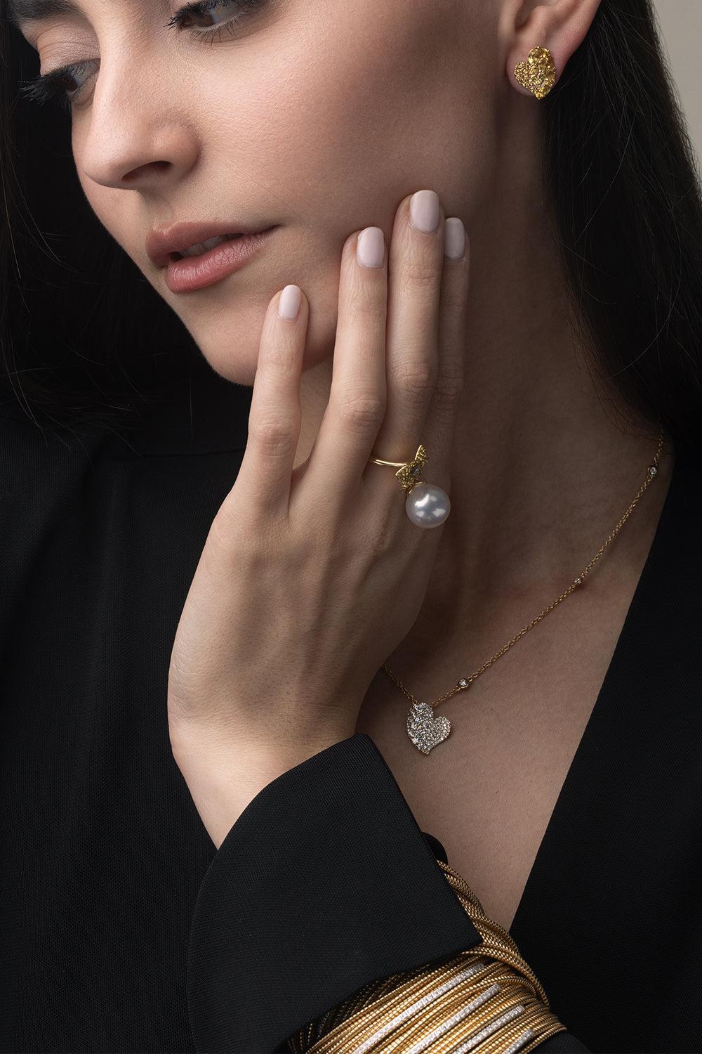 Yellow Sapphire Small Wave Heart Earrings-YELLOW GOLD-JEWELRYFINE JEWELEARRING-PIRANESI