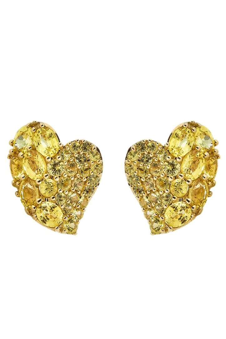 Yellow Sapphire Small Wave Heart Earrings-YELLOW GOLD-JEWELRYFINE JEWELEARRING-PIRANESI