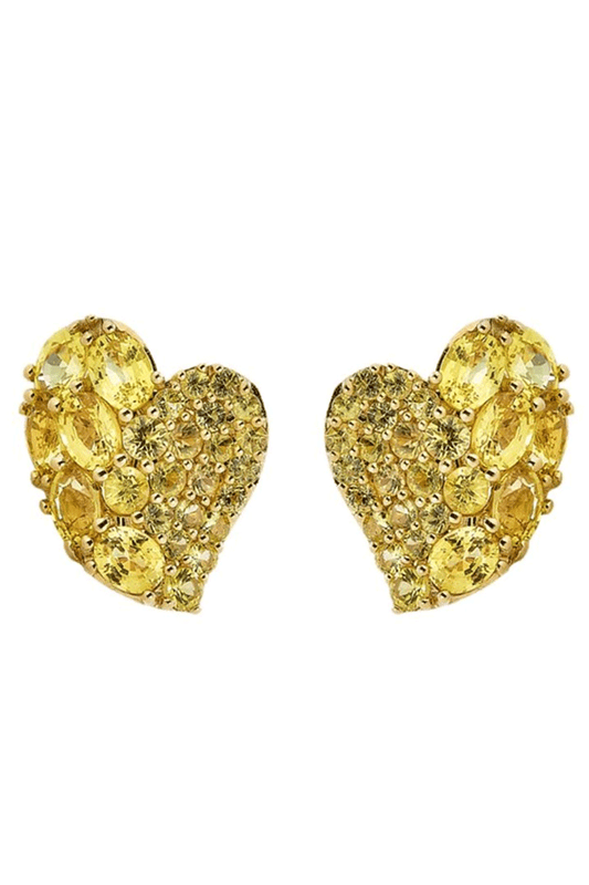 Yellow Sapphire Small Wave Heart Earrings-YELLOW GOLD-JEWELRYFINE JEWELEARRING-PIRANESI