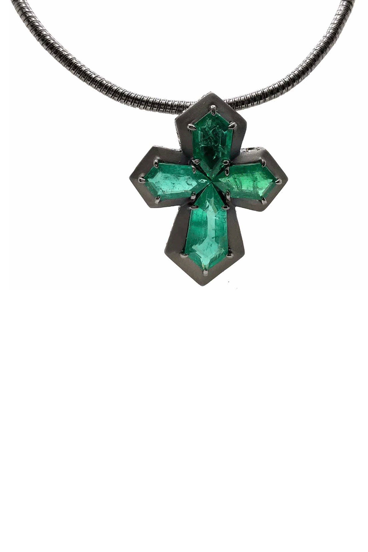 Emerald Cross Necklace-BLACK GOLD-JEWELRYFINE JEWELNECKLACE O-PIRANESI