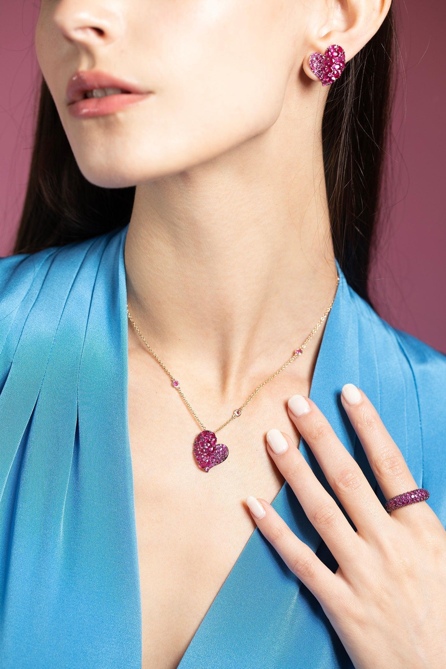 PIRANESI-Pink Sapphire Heart Necklace-ROSE GOLD