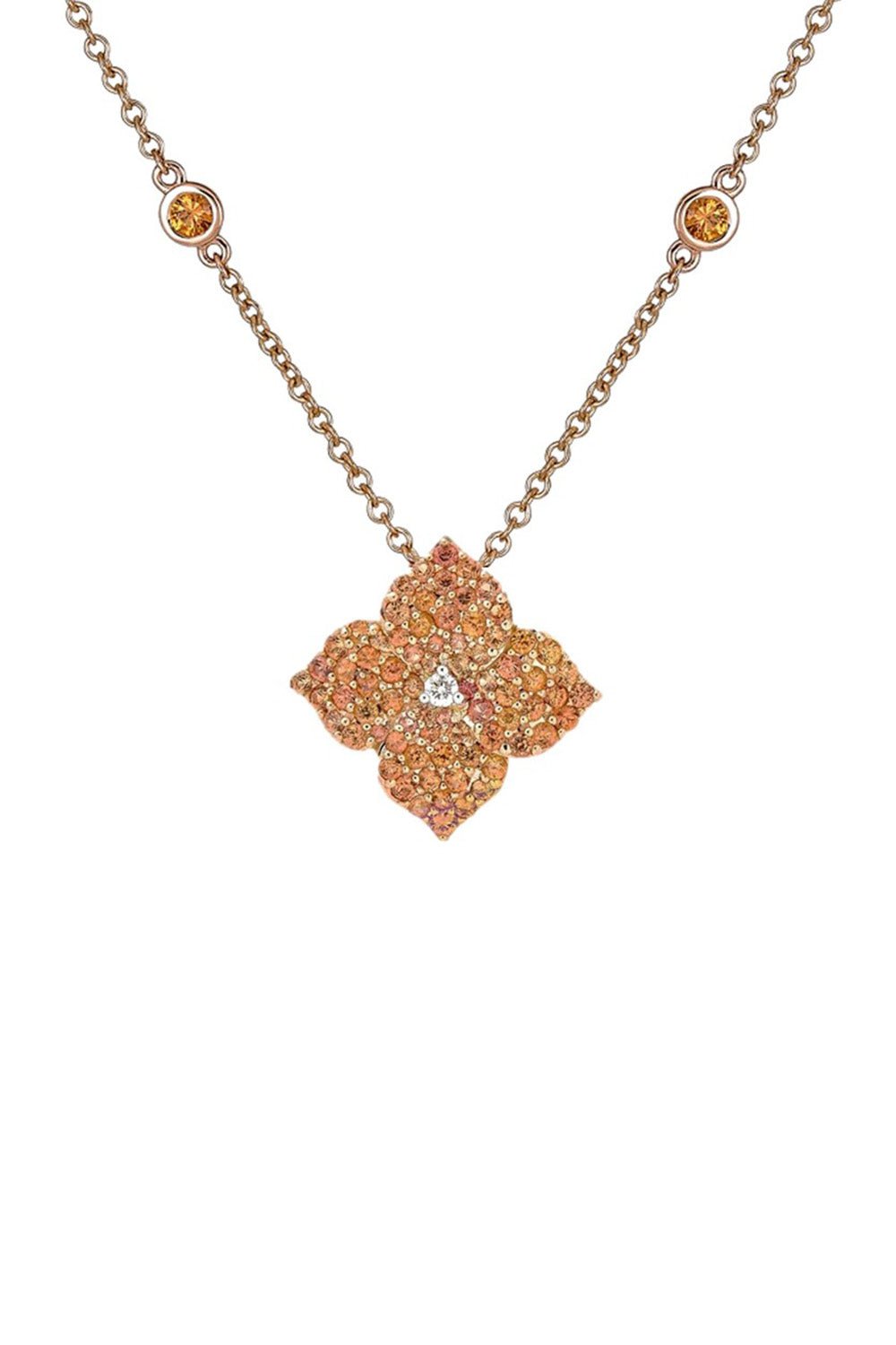 PIRANESI-Small Orange Sapphire Flower Pendant Necklace-ROSE GOLD