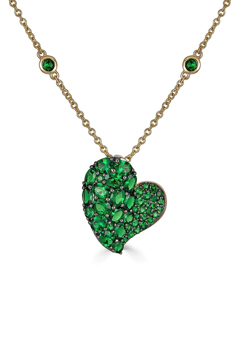 Tsavorite Medium Wave Heart Necklace-YELLOW GOLD-18-JEWELRYFINE JEWELNECKLACE O-PIRANESI
