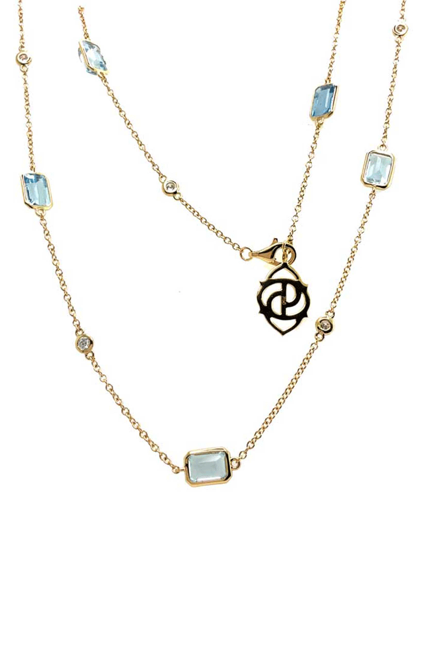 Aquamarine Diamond Chain Necklace-YELLOW GOLD-59-JEWELRYFINE JEWELNECKLACE O-PIRANESI