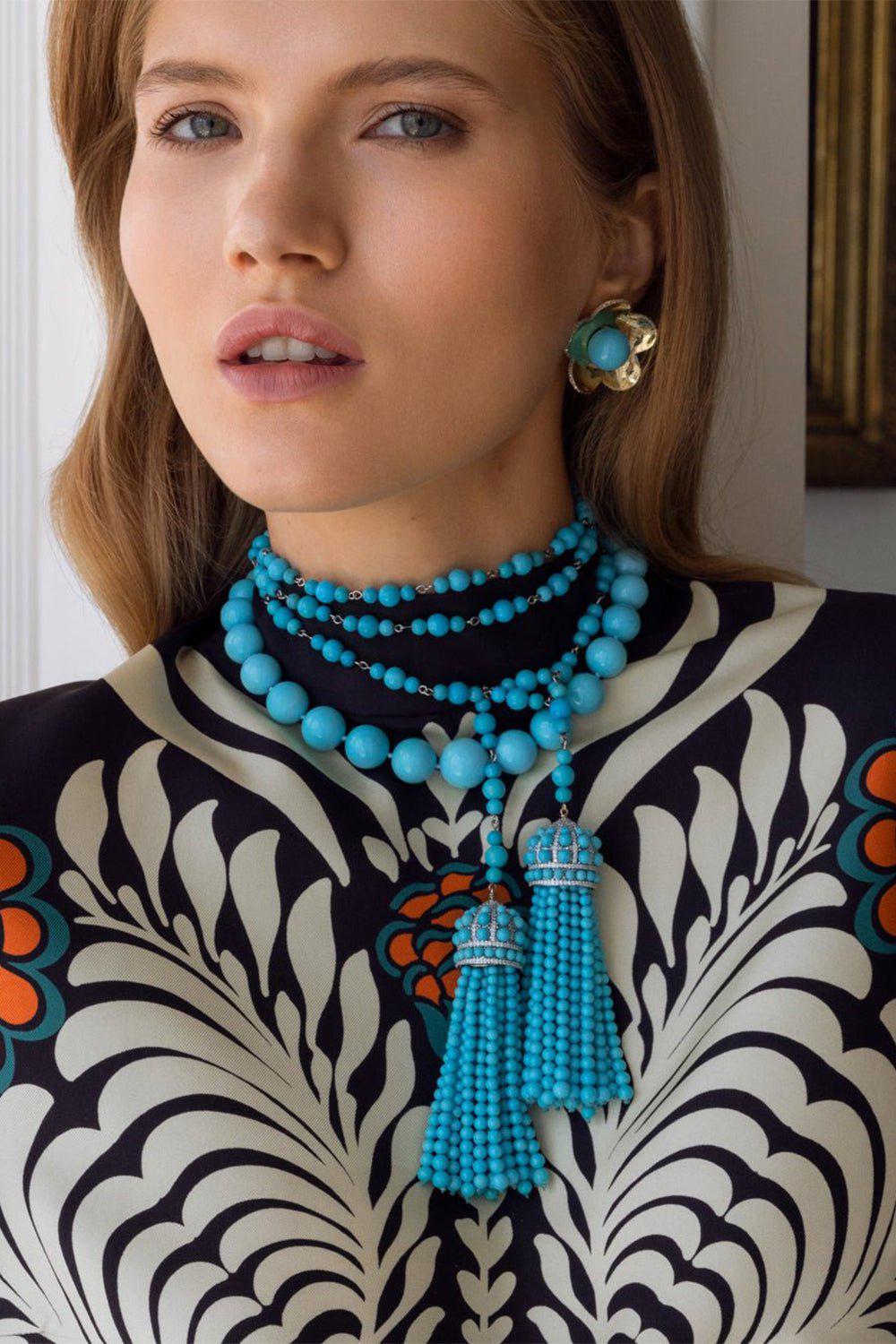 PIRANESI-Turquoise Strand Necklace-YELLOW GOLD