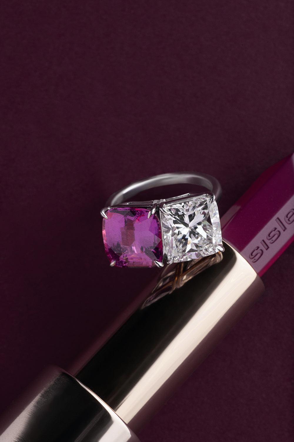 Pink Sapphire Diamond Ring-PLATINUM-6.5-JEWELRYFINE JEWELRING-PIRANESI