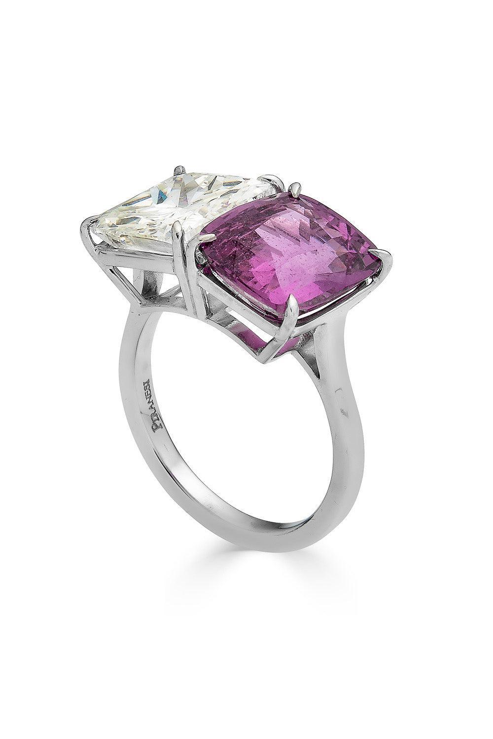 Pink Sapphire Diamond Ring-PLATINUM-6.5-JEWELRYFINE JEWELRING-PIRANESI