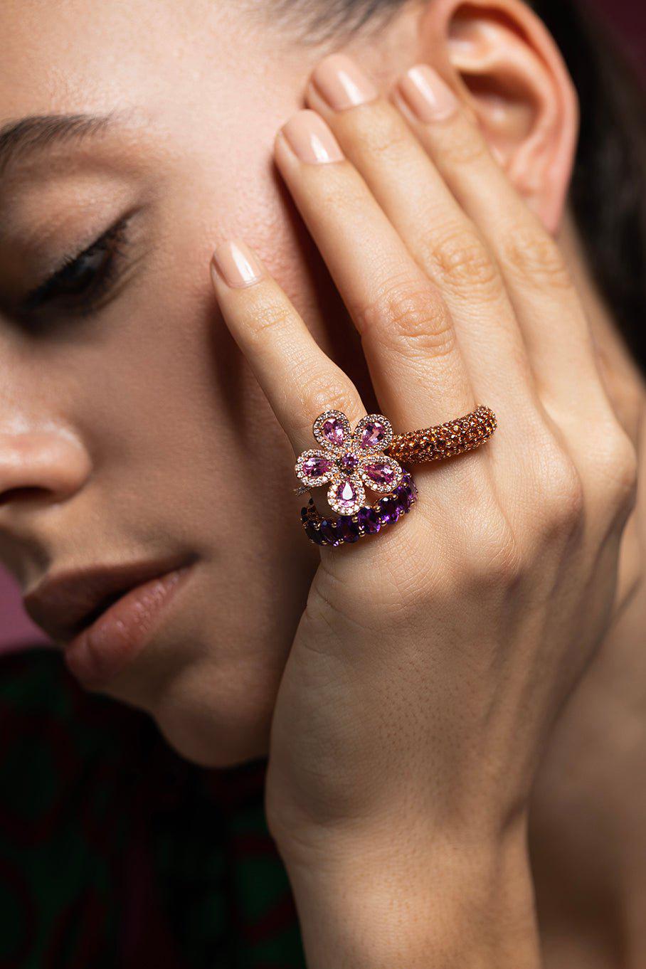 PIRANESI-Pink Sapphire Flower Ring-ROSE GOLD