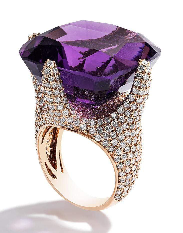 PIRANESI-Amethyst Cushion and Diamond Ring-ROSE GOLD