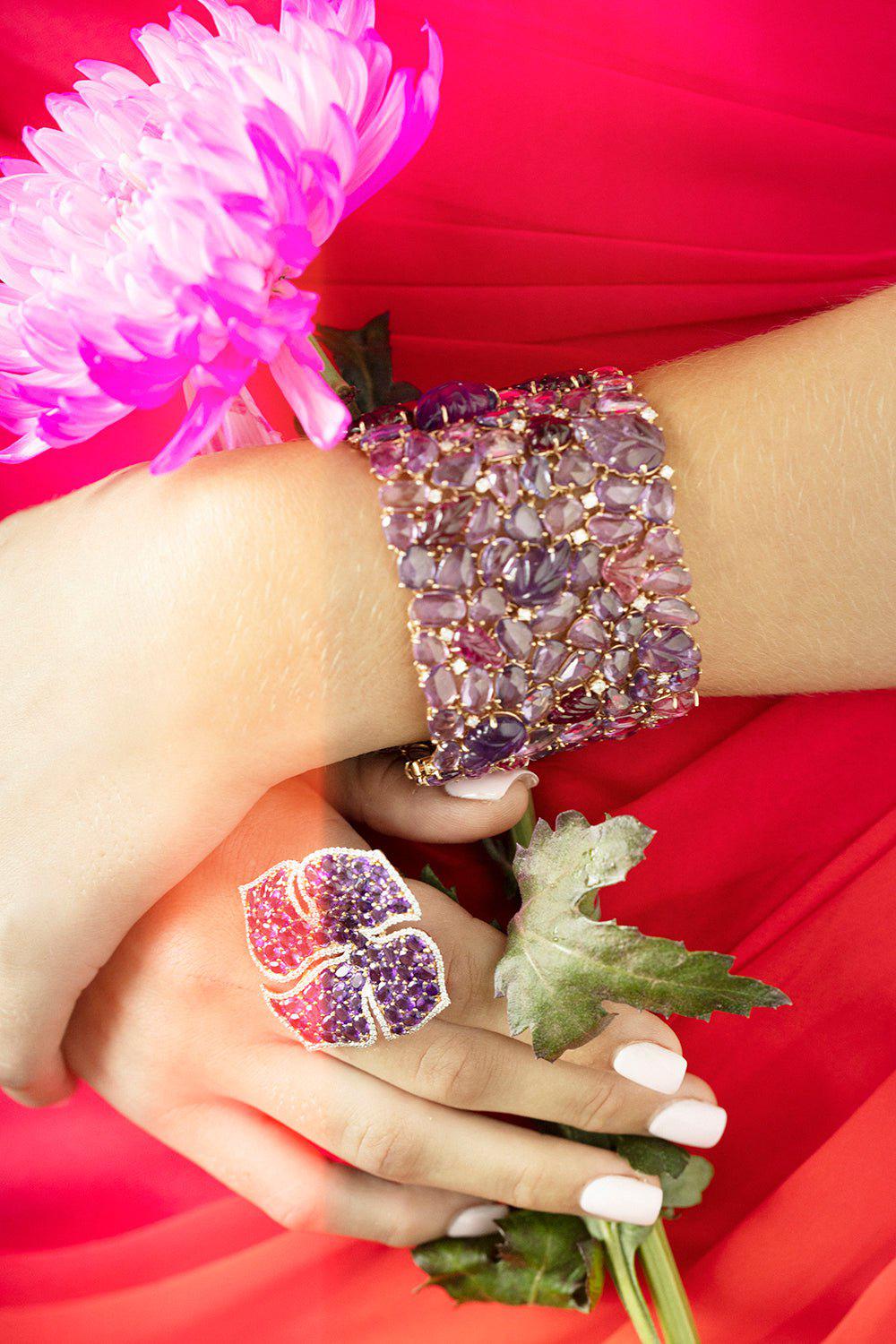PIRANESI-Amethyst Flower Ring-ROSE GOLD