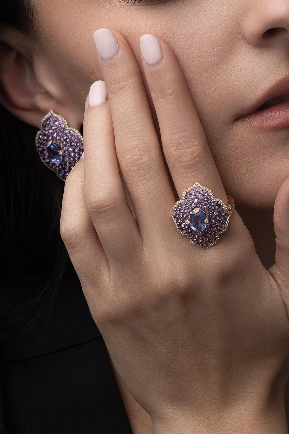 Large Pasha Sapphire Amethyst Ring-ROSE GOLD-6.75-JEWELRYFINE JEWELRING-PIRANESI