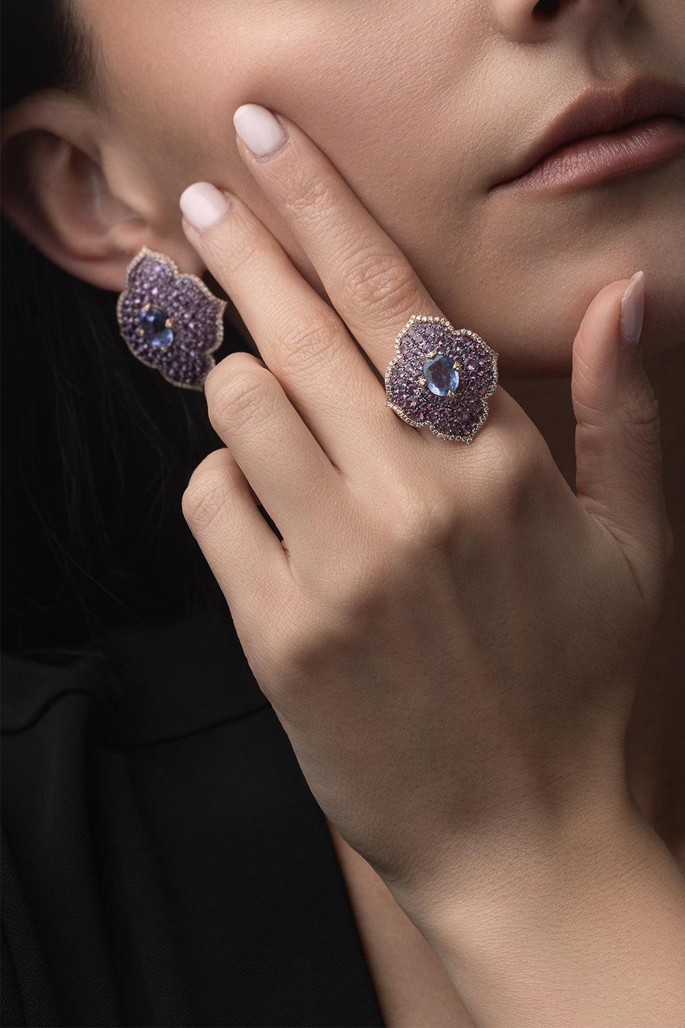 Large Pasha Sapphire Amethyst Ring-ROSE GOLD-6.75-JEWELRYFINE JEWELRING-PIRANESI