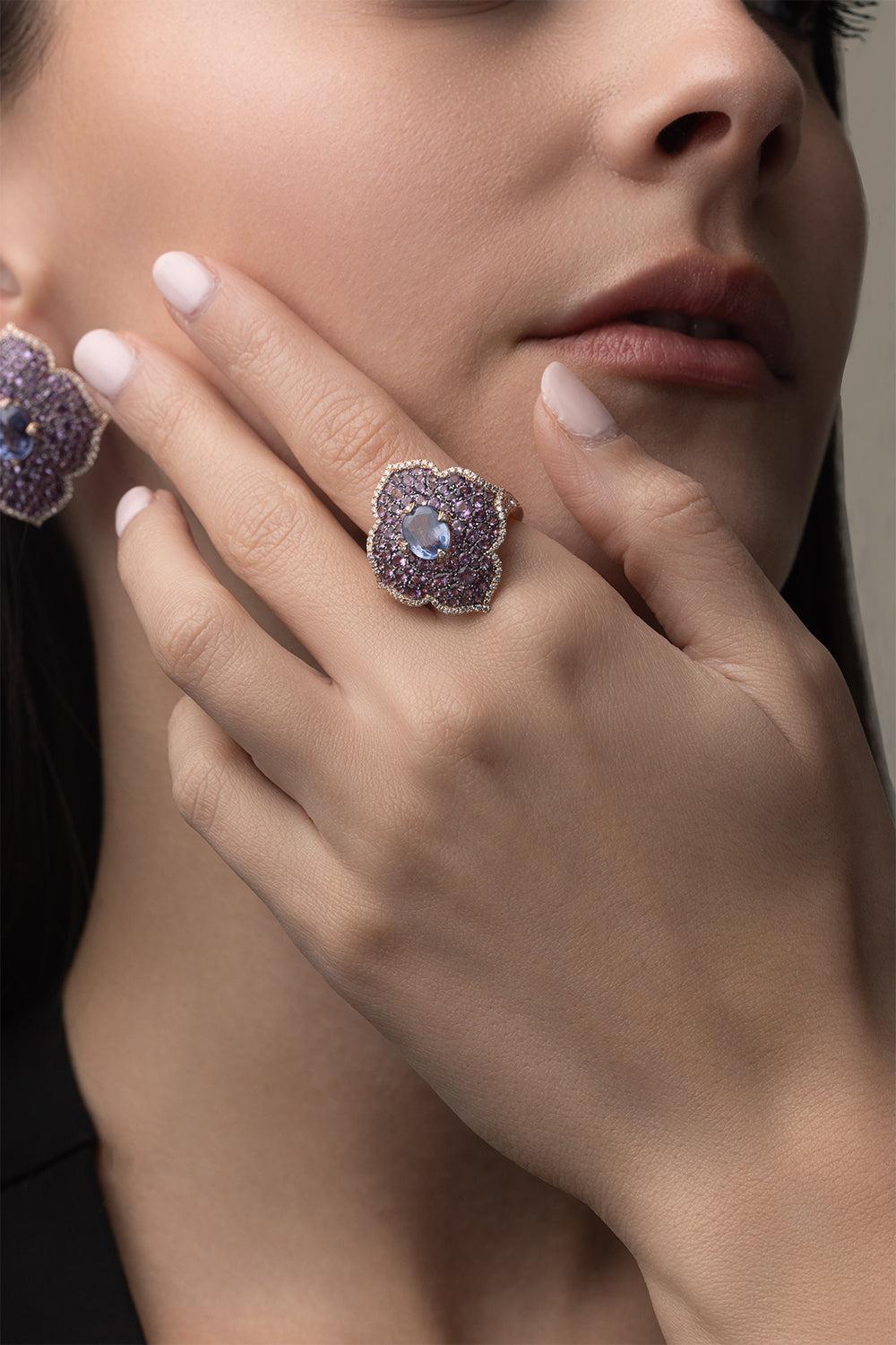 Large Pasha Sapphire Amethyst Ring-ROSE GOLD-6.75-JEWELRYFINE JEWELRING-PIRANESI