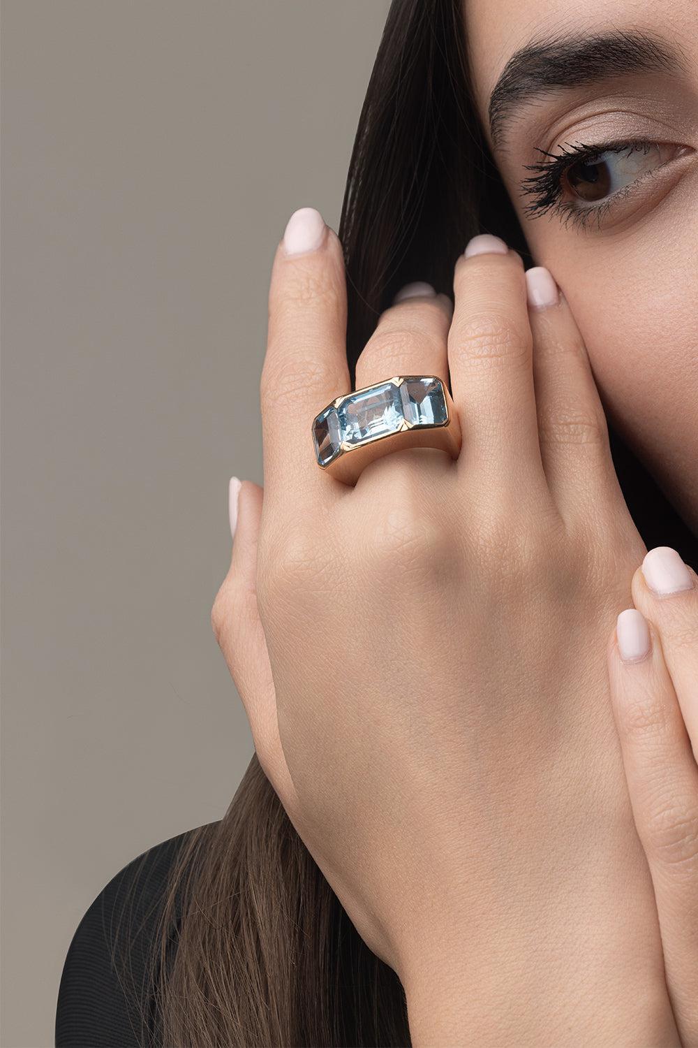 Three Stone Blue Topaz Ring-ROSE GOLD-7-JEWELRYFINE JEWELRING-PIRANESI