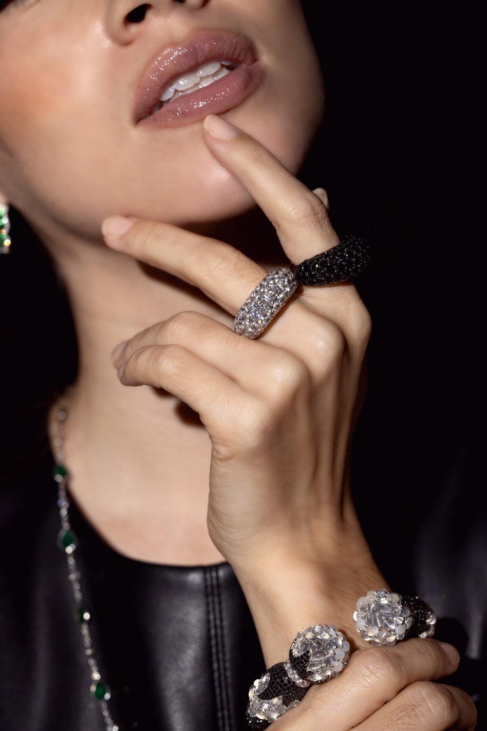 PIRANESI-Black Diamond Dome Ring-WHITE GOLD