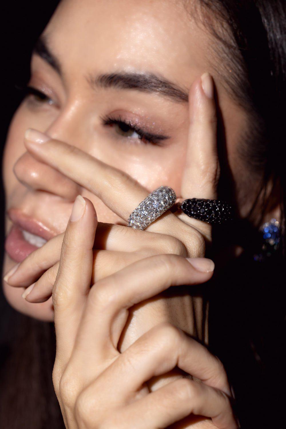 PIRANESI-Black Diamond Dome Ring-WHITE GOLD