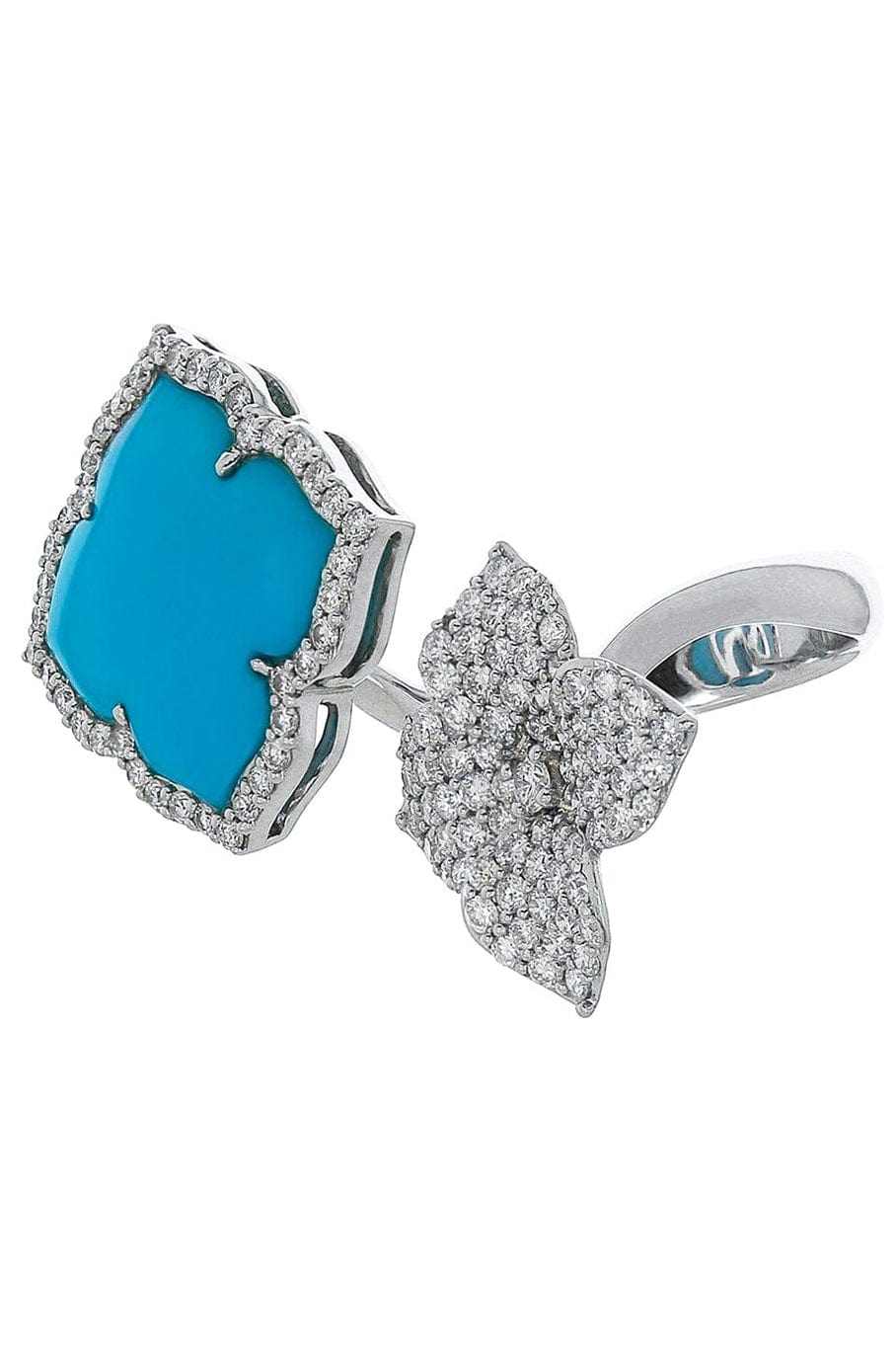 PIRANESI-Carved Turquoise and Diamond Flower Ring-WHITE GOLD