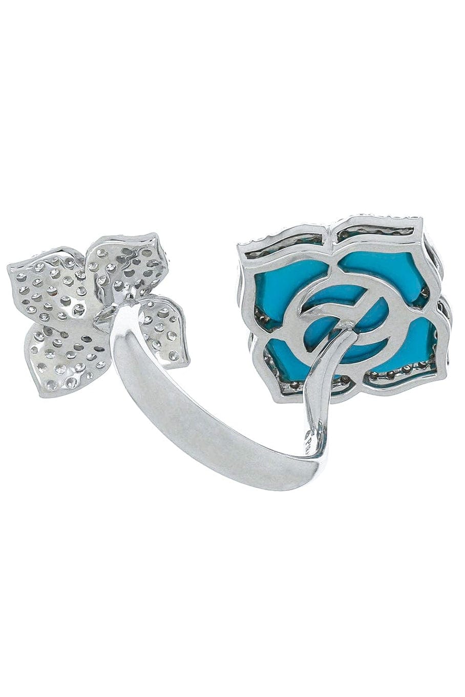 PIRANESI-Carved Turquoise and Diamond Flower Ring-WHITE GOLD
