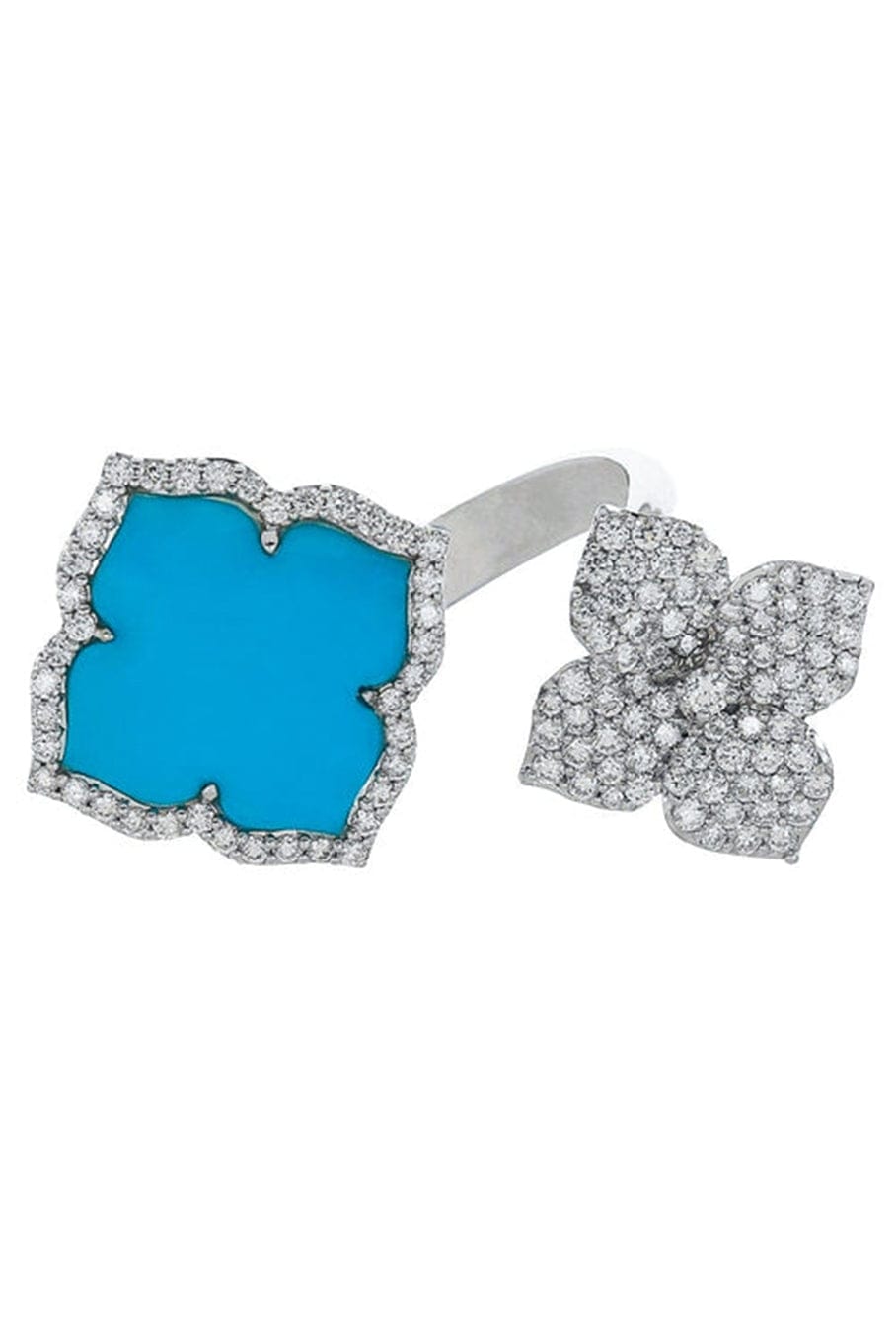 PIRANESI-Carved Turquoise and Diamond Flower Ring-WHITE GOLD