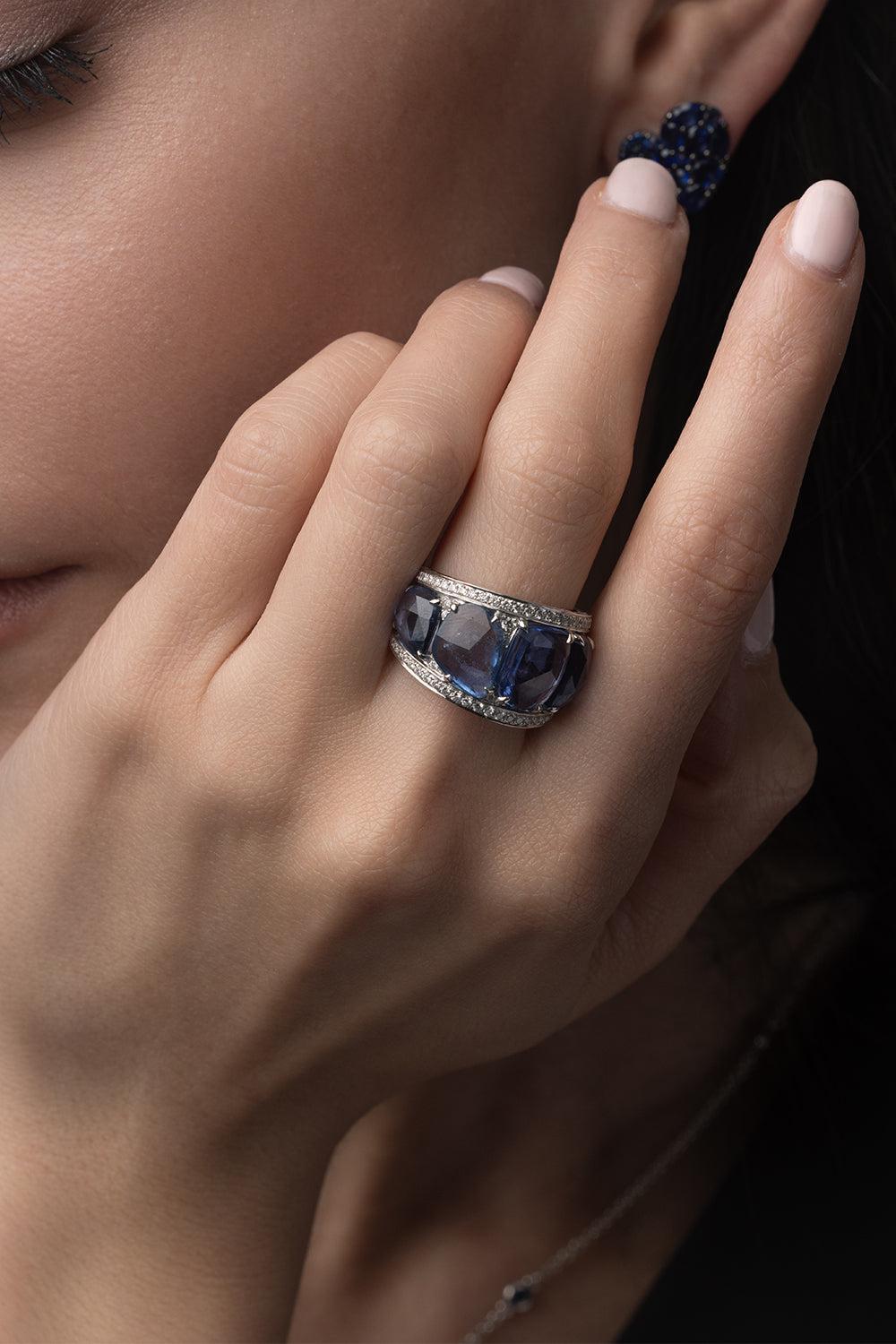 Fancy Shape Blue Sapphire Band-WHITE GOLD-6.5-JEWELRYFINE JEWELRING-PIRANESI