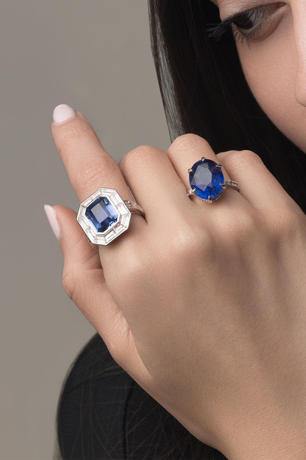 Blue Sapphire Portrait Ring-WHITE GOLD-6.75-JEWELRYFINE JEWELRING-PIRANESI