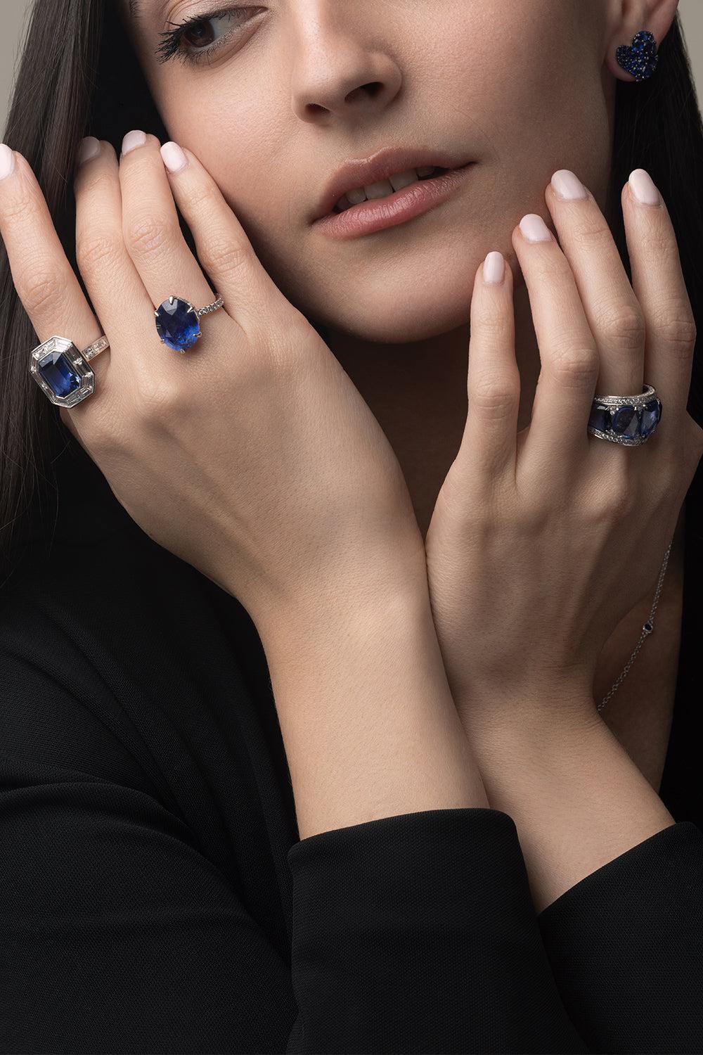 Blue Sapphire Portrait Ring-WHITE GOLD-6.75-JEWELRYFINE JEWELRING-PIRANESI