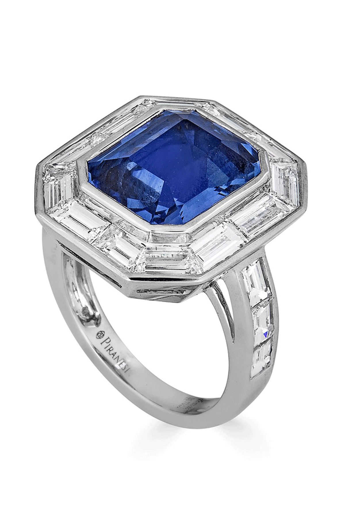 Blue Sapphire Portrait Ring-WHITE GOLD-6.75-JEWELRYFINE JEWELRING-PIRANESI