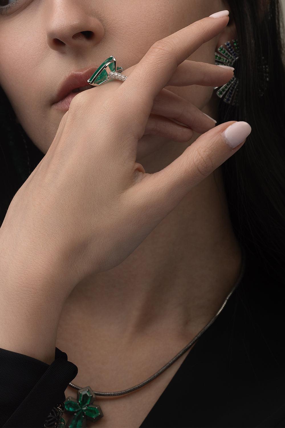 Double Emerald Pearshape Ring-WHITE GOLD-7-JEWELRYFINE JEWELRING-PIRANESI