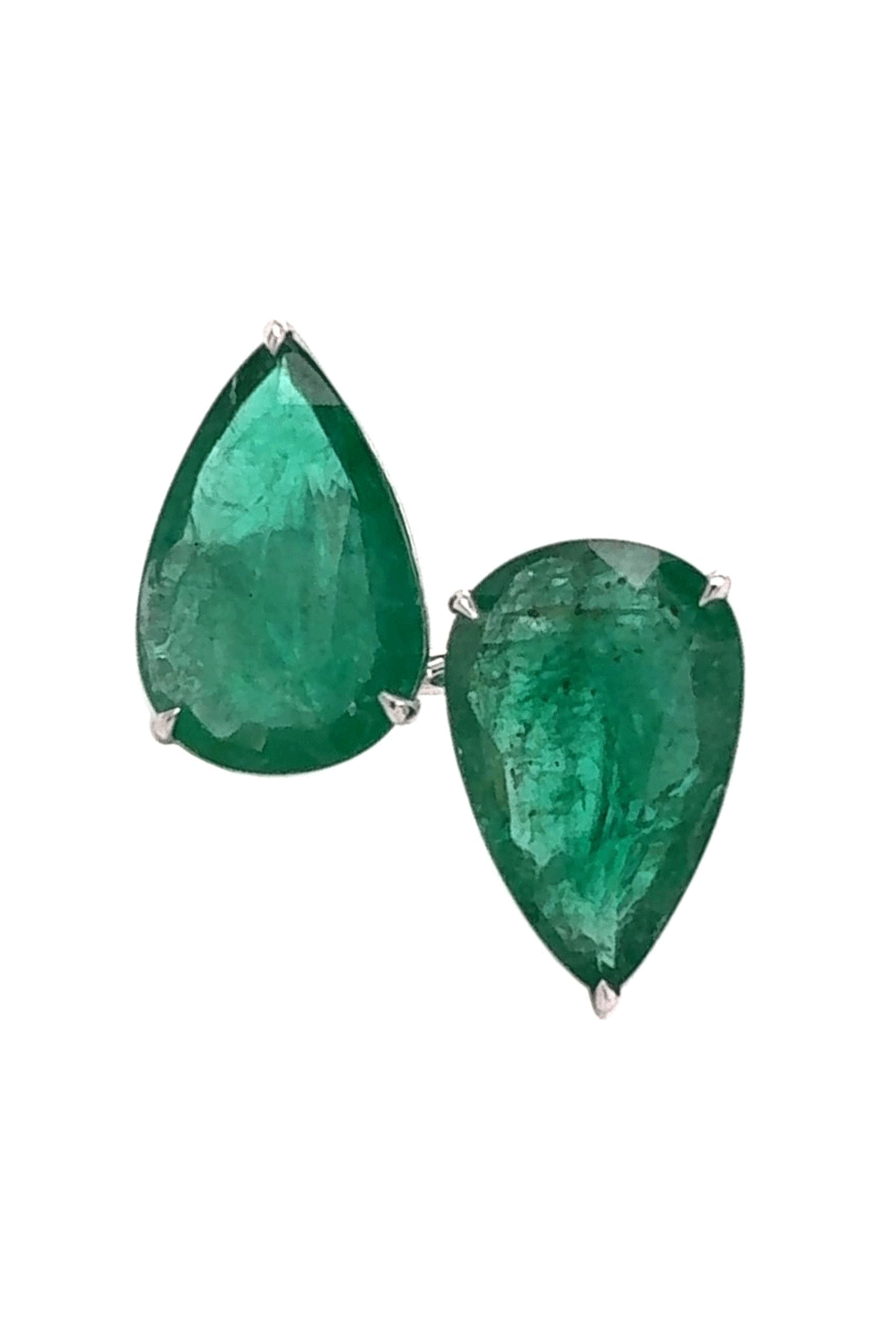 Double Emerald Pearshape Ring-WHITE GOLD-7-JEWELRYFINE JEWELRING-PIRANESI