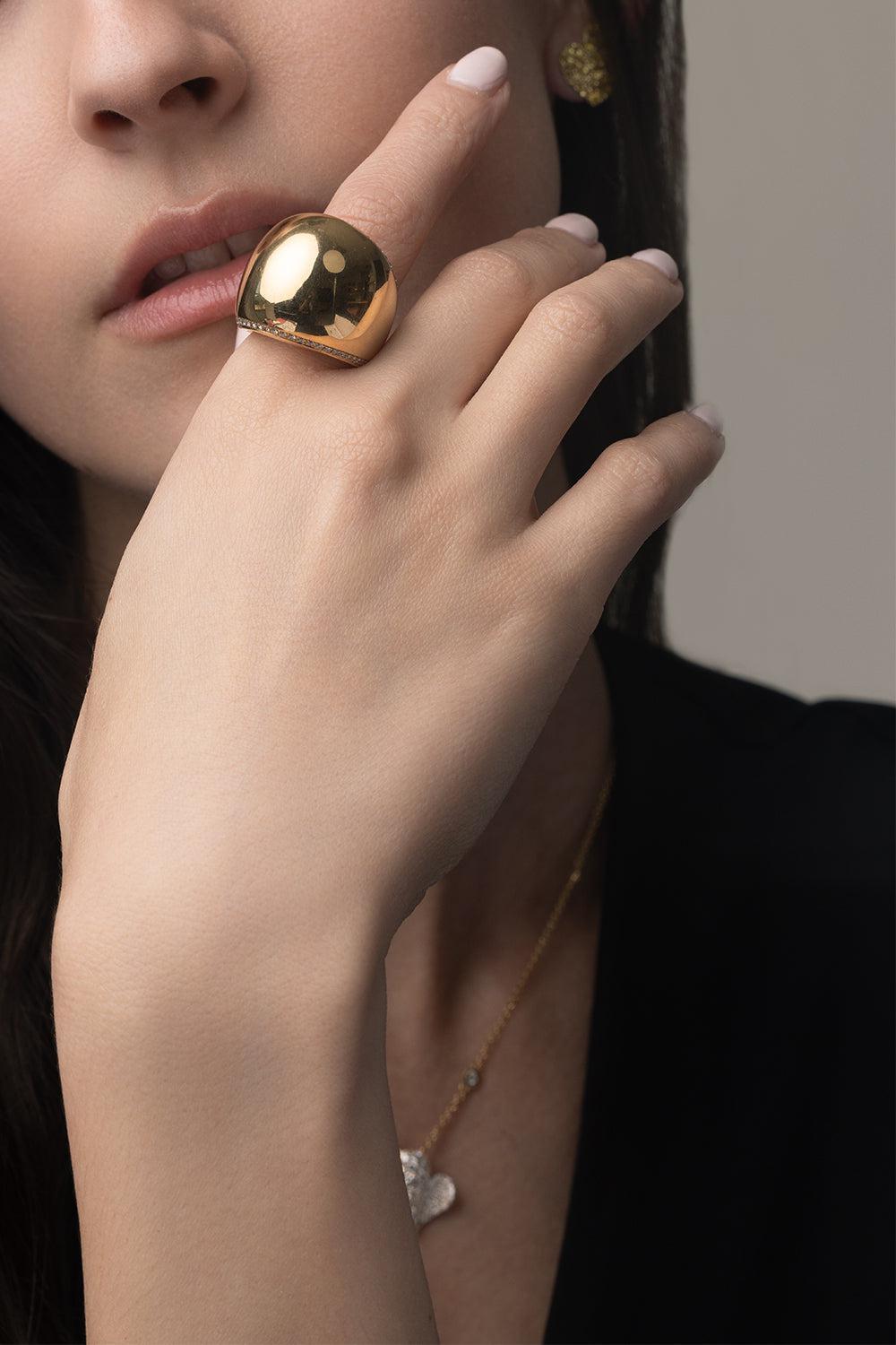 Diamond Dome Ring-YELLOW GOLD-6-JEWELRYFINE JEWELRING-PIRANESI
