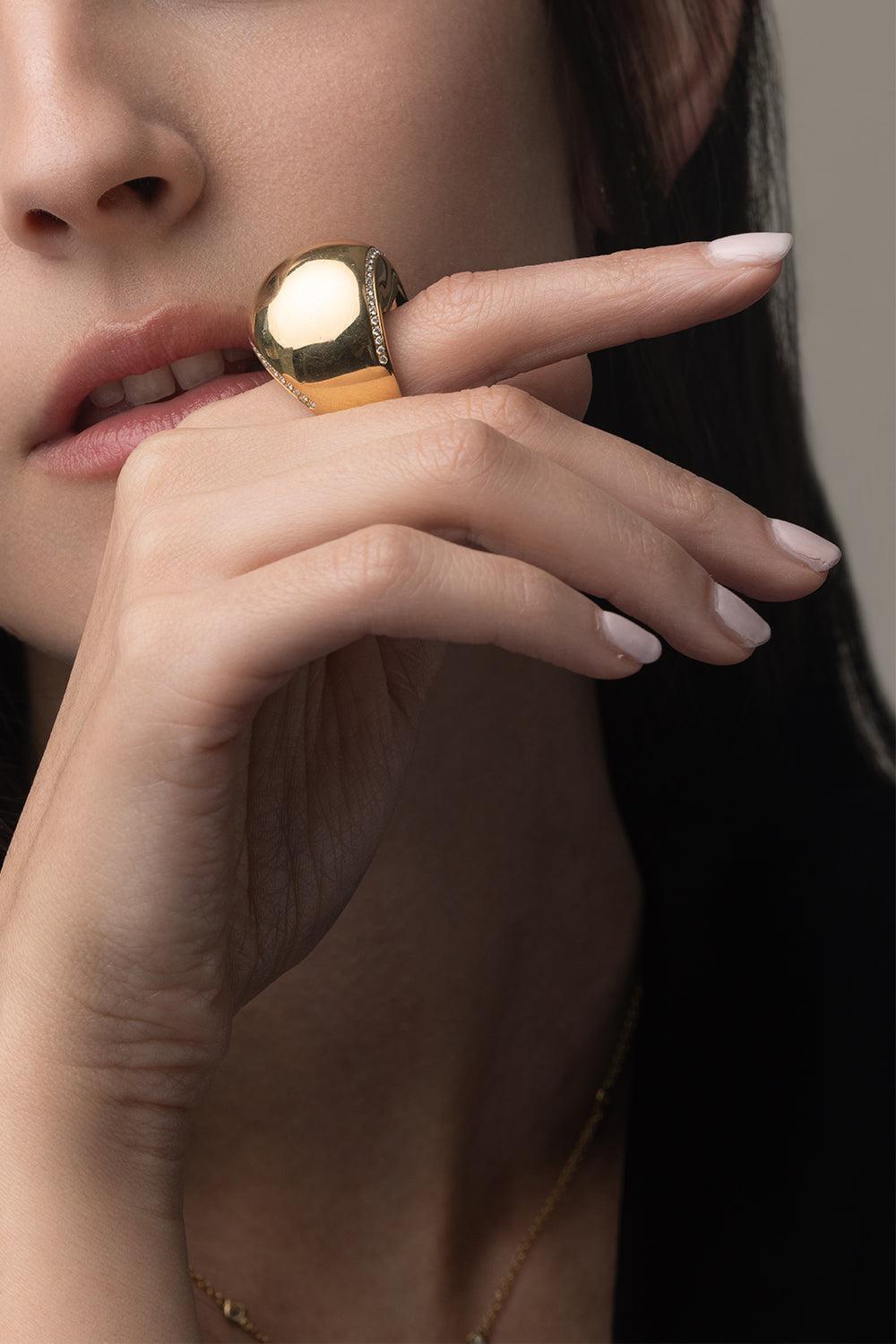 Diamond Dome Ring-YELLOW GOLD-6-JEWELRYFINE JEWELRING-PIRANESI