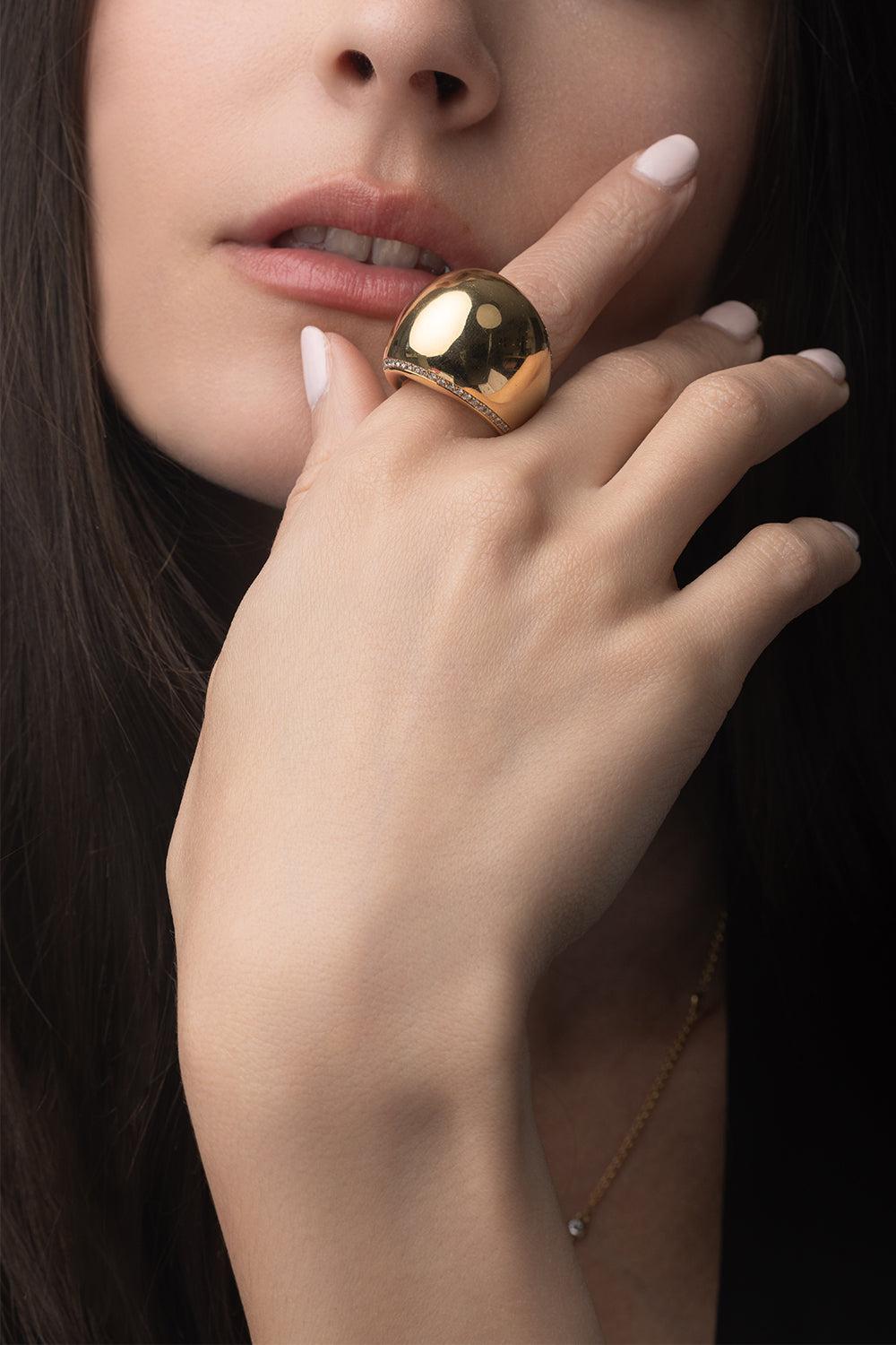 Diamond Dome Ring-YELLOW GOLD-6-JEWELRYFINE JEWELRING-PIRANESI