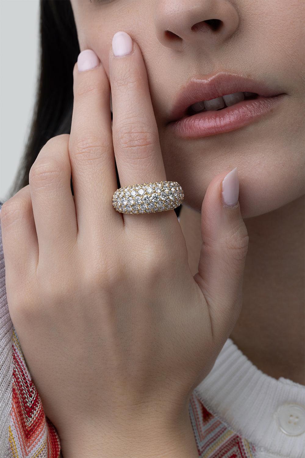 Full Diamond Dome Ring-YELLOW GOLD-6-JEWELRYFINE JEWELRING-PIRANESI