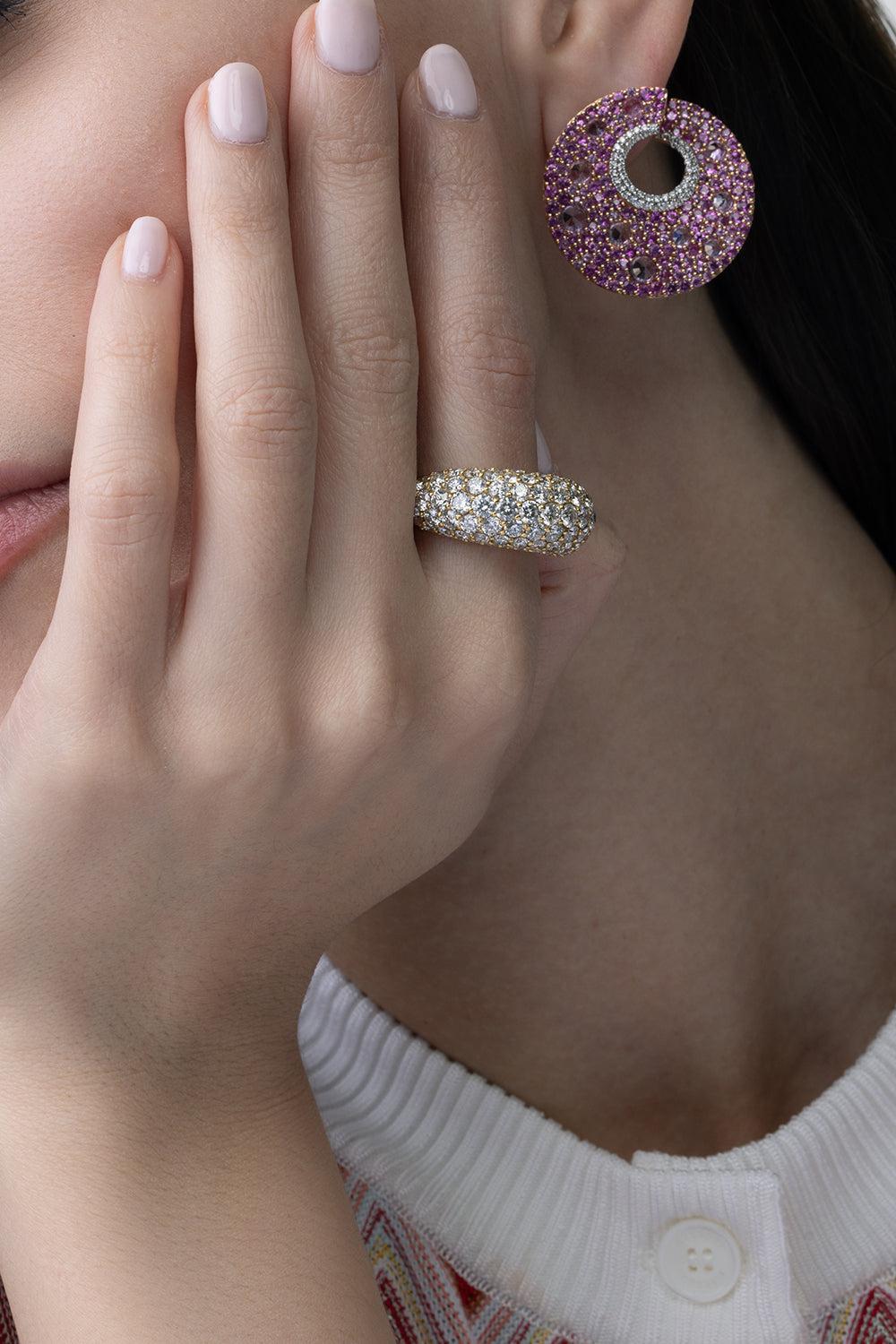 Full Diamond Dome Ring-YELLOW GOLD-6-JEWELRYFINE JEWELRING-PIRANESI