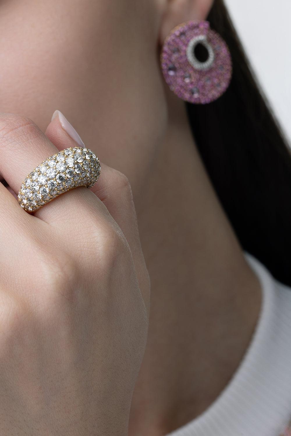 Full Diamond Dome Ring-YELLOW GOLD-6-JEWELRYFINE JEWELRING-PIRANESI