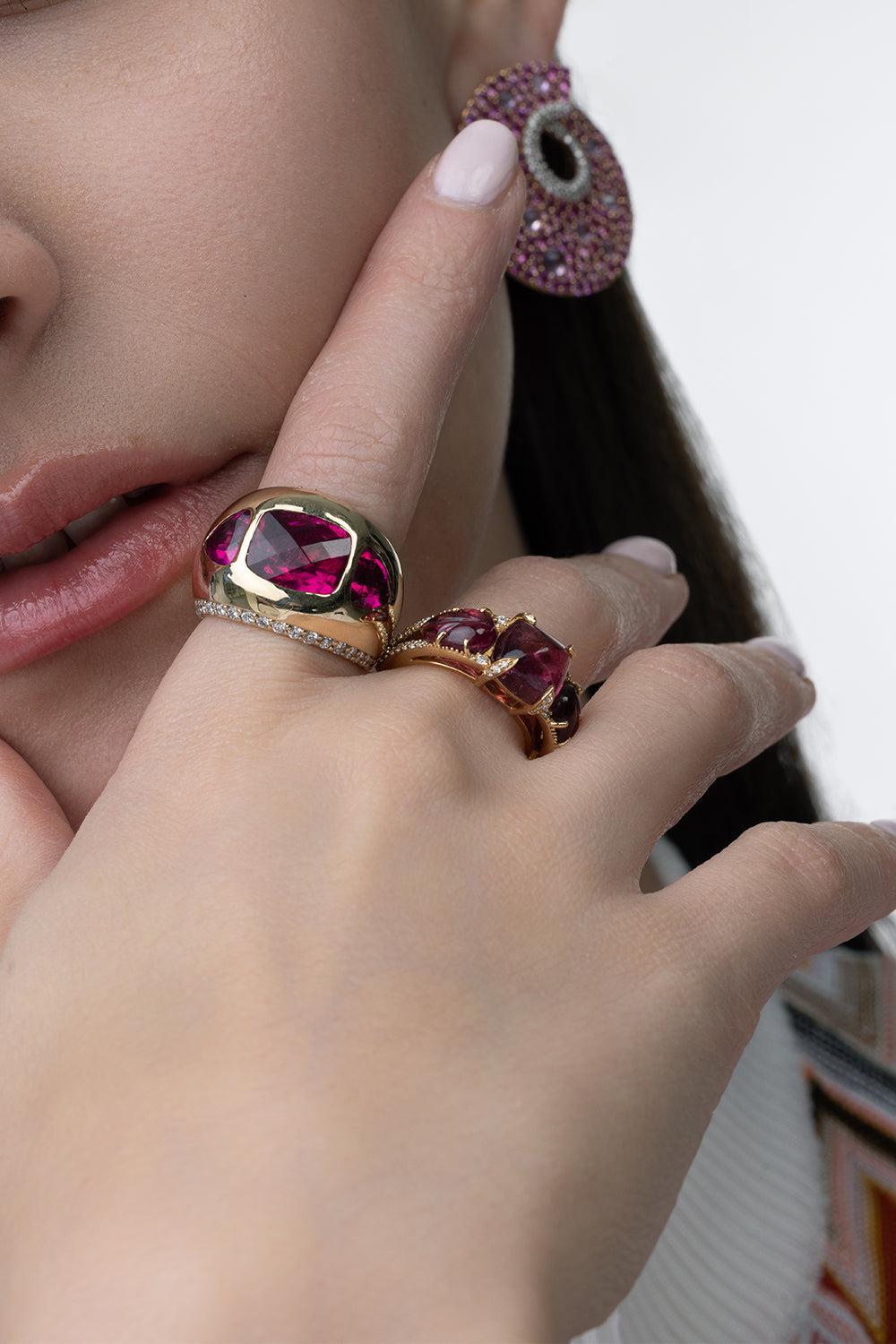 Tri Rubelite Ring-YELLOW GOLD-6-JEWELRYFINE JEWELRING-PIRANESI