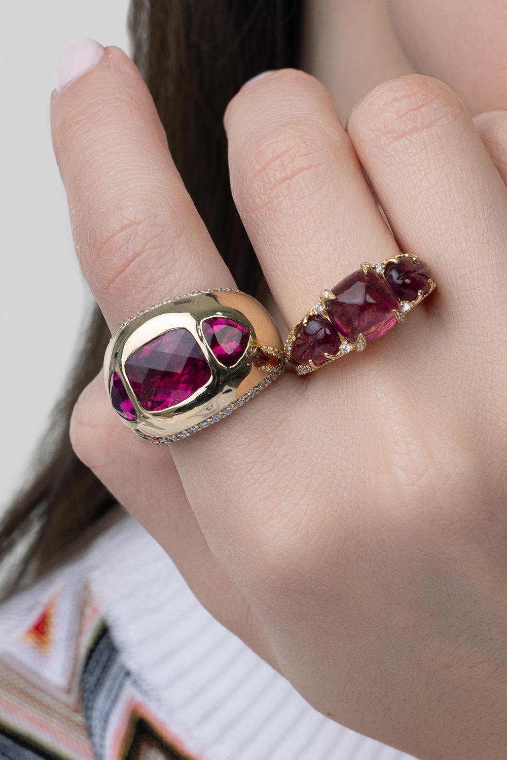 Tri Rubelite Ring-YELLOW GOLD-6-JEWELRYFINE JEWELRING-PIRANESI