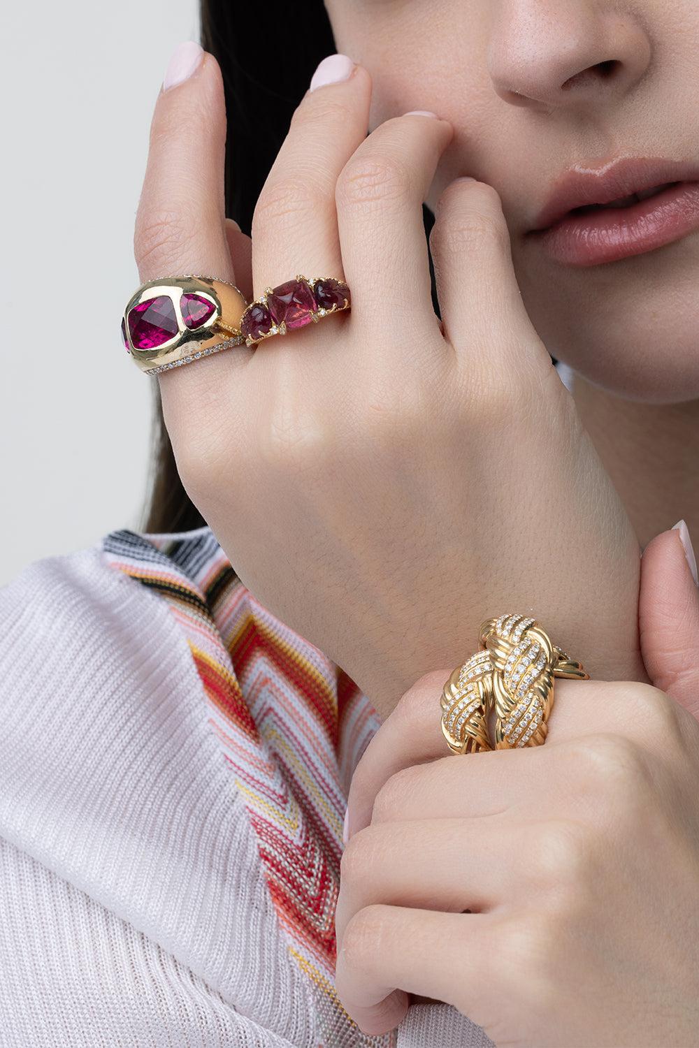Tri Rubelite Ring-YELLOW GOLD-6-JEWELRYFINE JEWELRING-PIRANESI