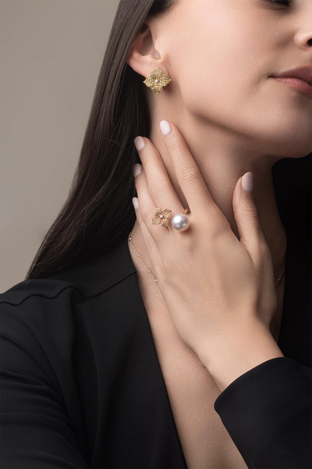 Yellow Sapphire Fiore Pearl Double Ring-YELLOW GOLD-6.25-JEWELRYFINE JEWELRING-PIRANESI