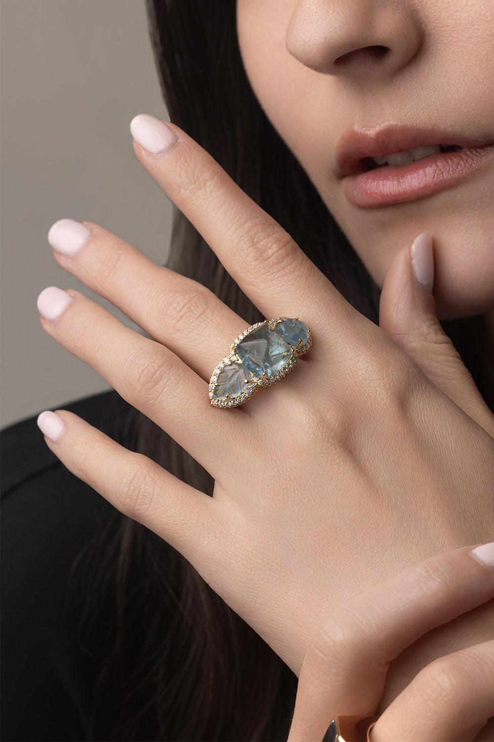 Aquamarine Sugarloaf Ring-YELLOW GOLD-6.5-JEWELRYFINE JEWELRING-PIRANESI